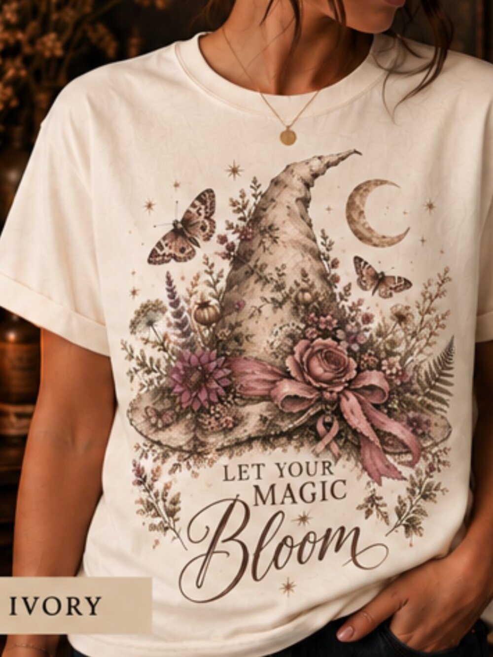 Let Your Magic Bloom Little Witch Tee | Breast Cancer Awareness Comfort Colors